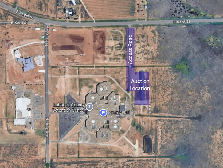 An airel map of North Holly and Regis Street showing where an auction will take place and an access road to get there.